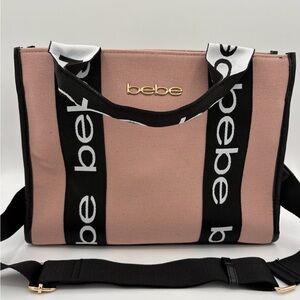Bebe Hana Dusty Rose Canvas Logo Tote E03-4224